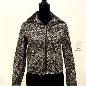 Valfre Leopard Print Bomber Jacket with Black Collar vintage